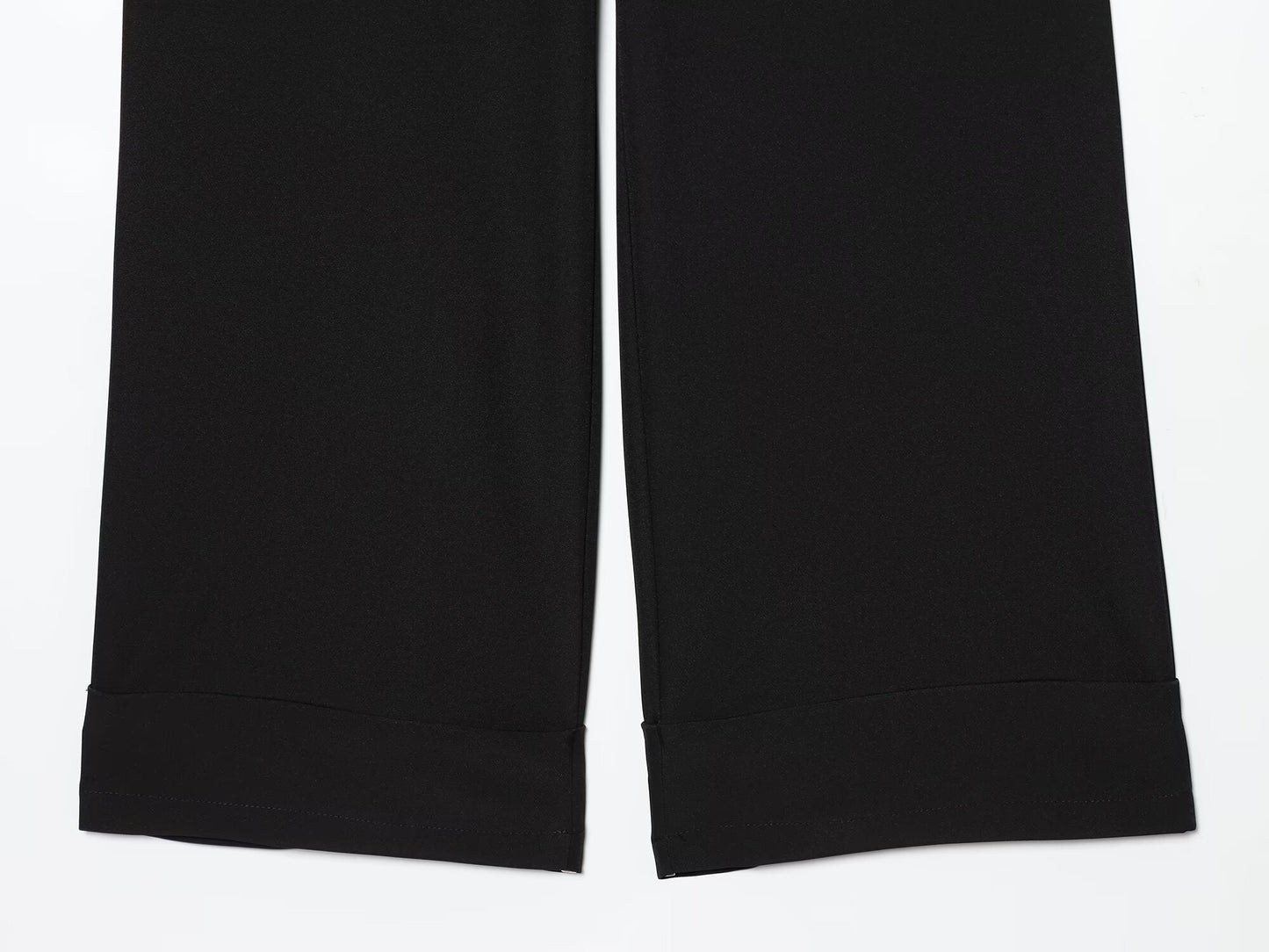 Women's With Belt high waisted straight leg rolled edge pants