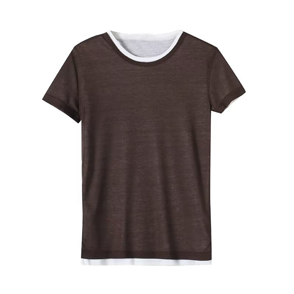 Women's O Neck double-layer short sleeved T-shirt