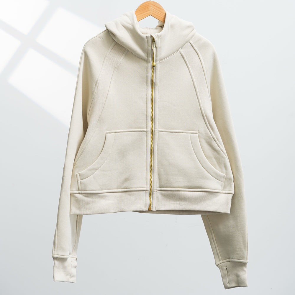 LU women's new zipper plus velvet loose short hooded coat