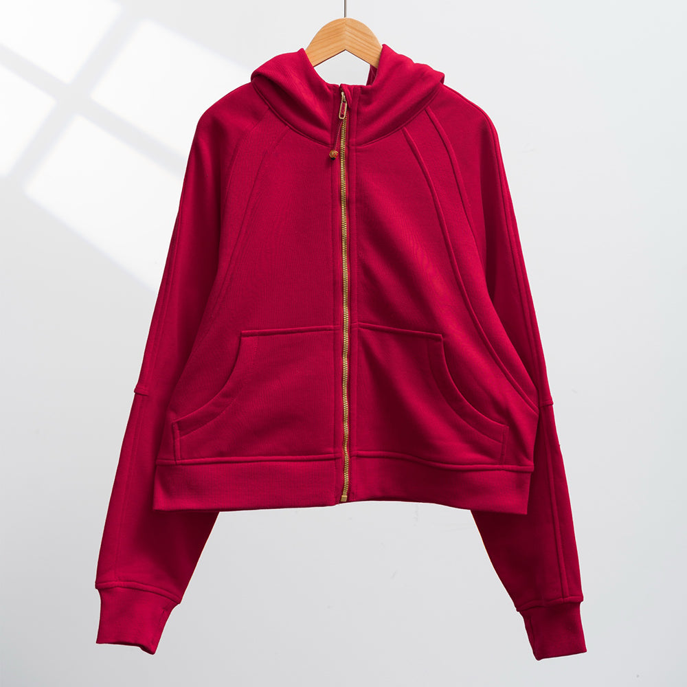 LU women's new zipper plus velvet loose short hooded coat