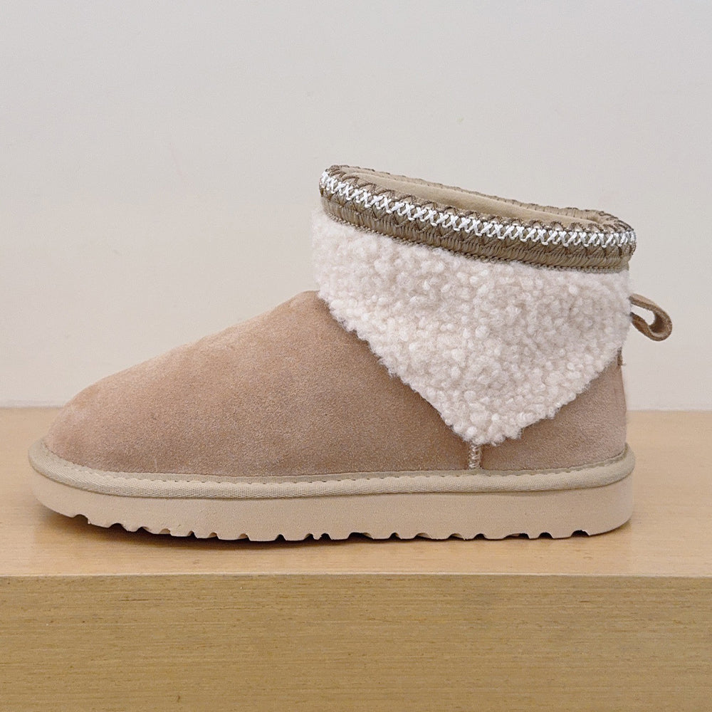 Women's new short tube lambswool lace cotton shoes snow boots