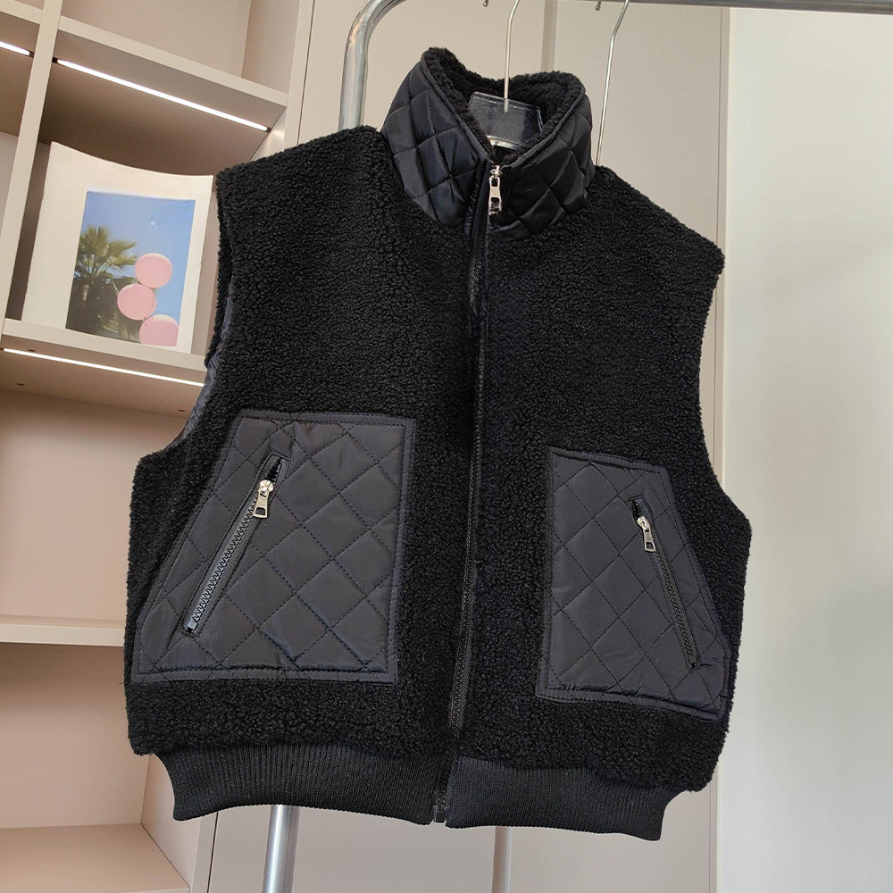 Women's new casual diamond lattice splicing warm vest