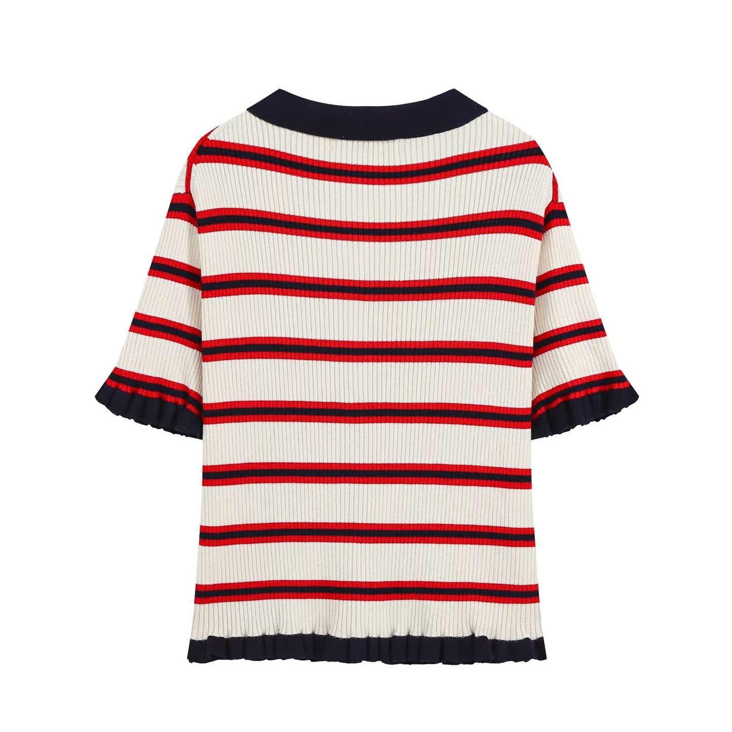 Women's short sleeved striped knitted Coat