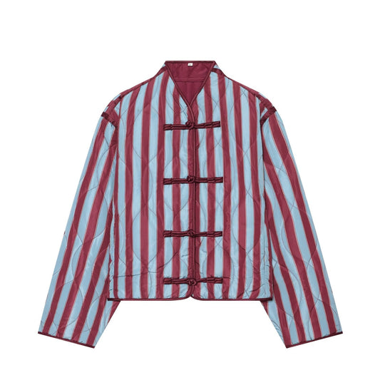 Women's striped rope buttoned cotton jacket Coat