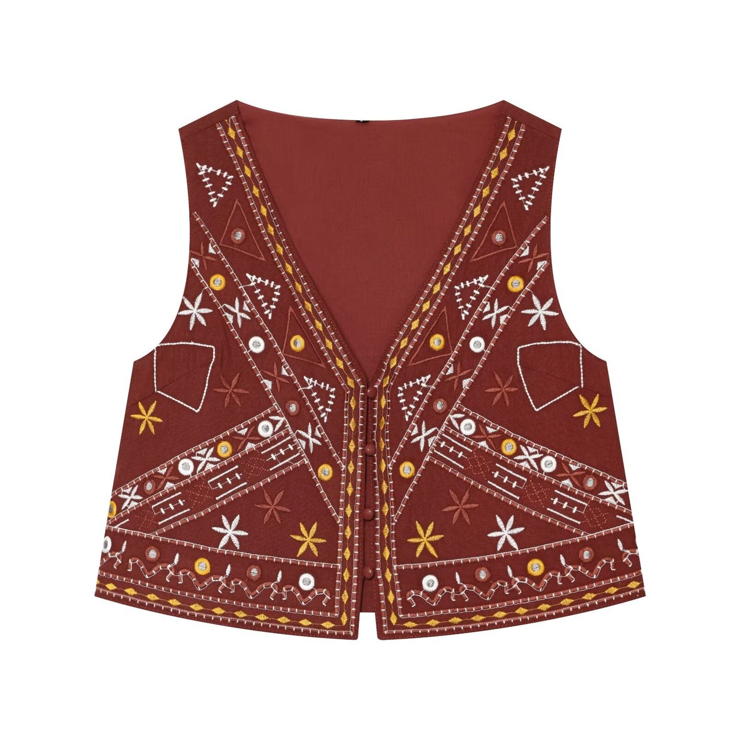 suit Women's 2 pieces mirror effect decorative embroidered vest+shorts