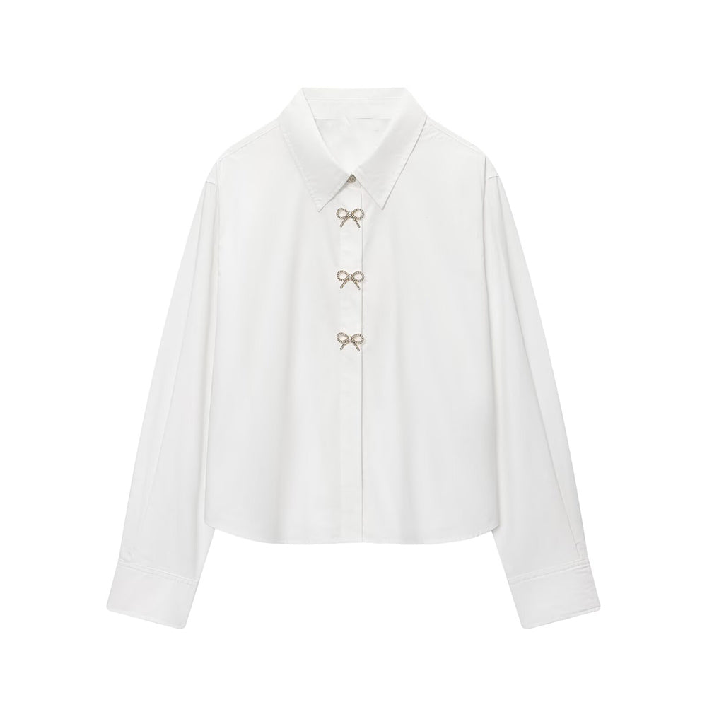 Women's jewelry button decoration poplin shirt