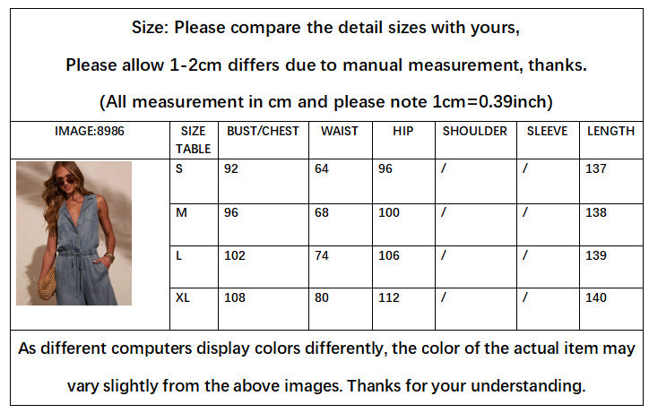 2026 women's summer new casual washed thin denim jumpsuit