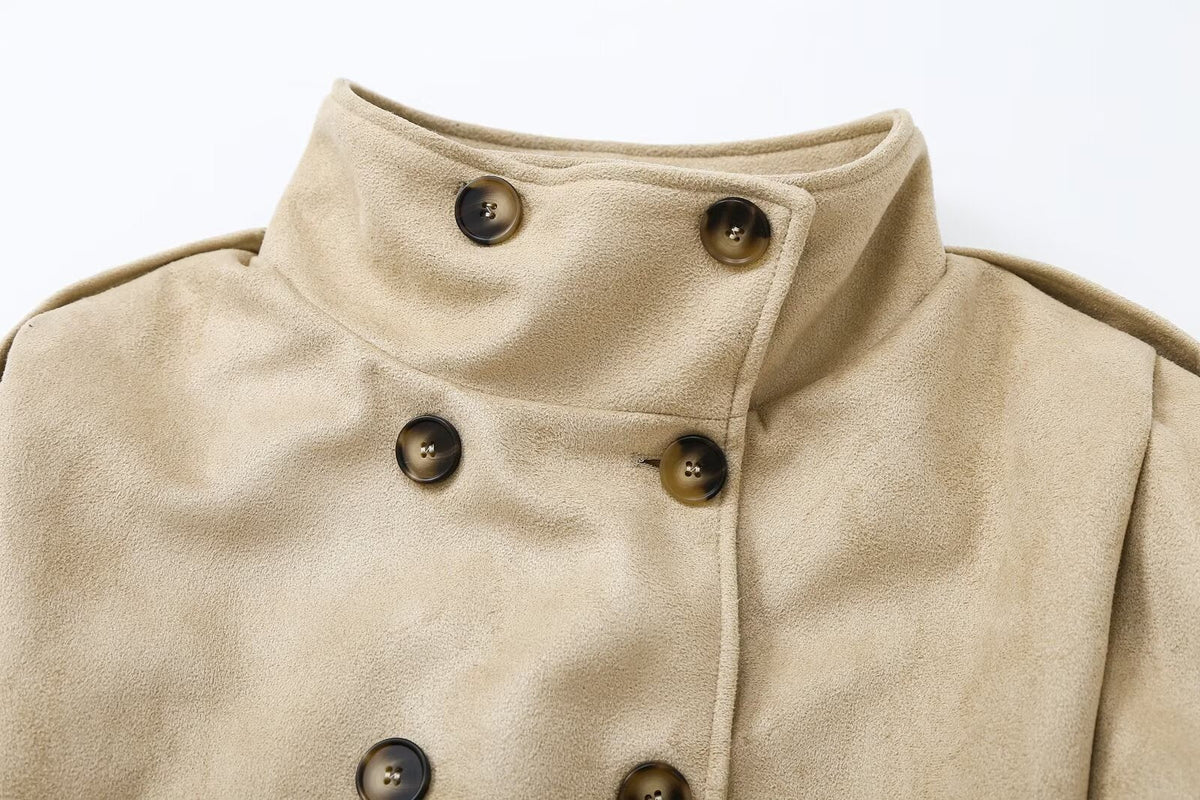 Women's Anti suede effect pleated short windbreaker Coat