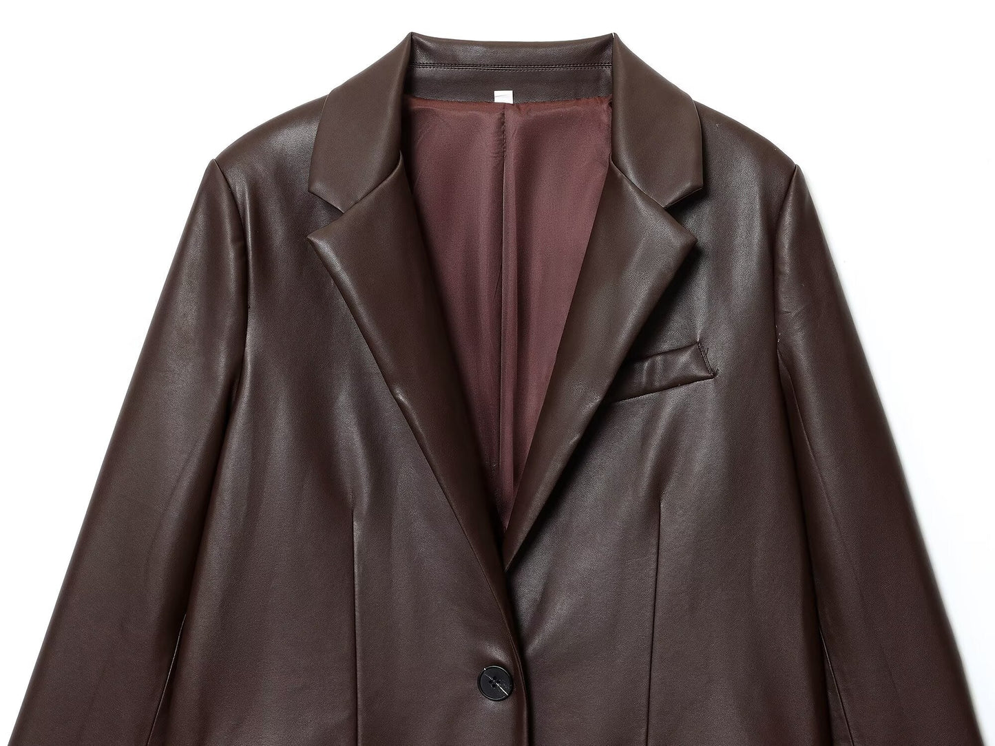 Women's new fashion loose leather effect straight suit jacket