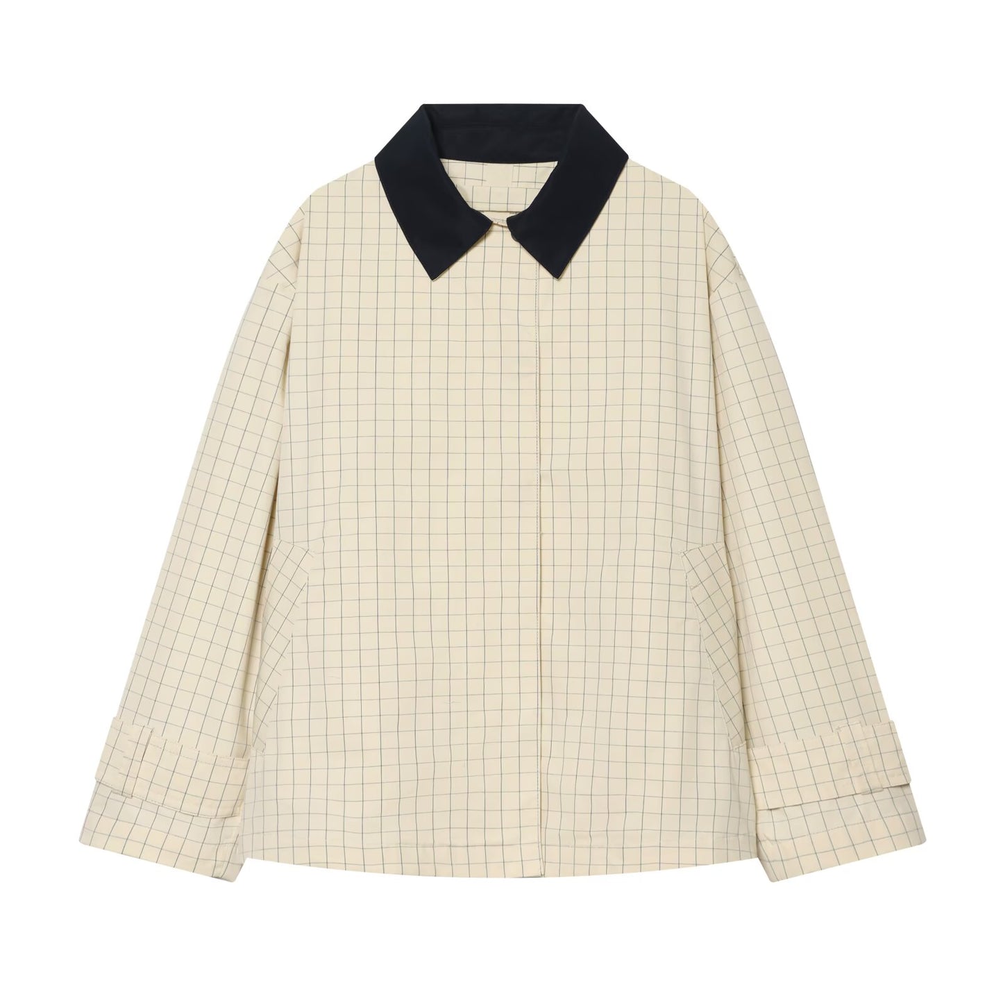 Women's loose plaid contrasting collar jacket
