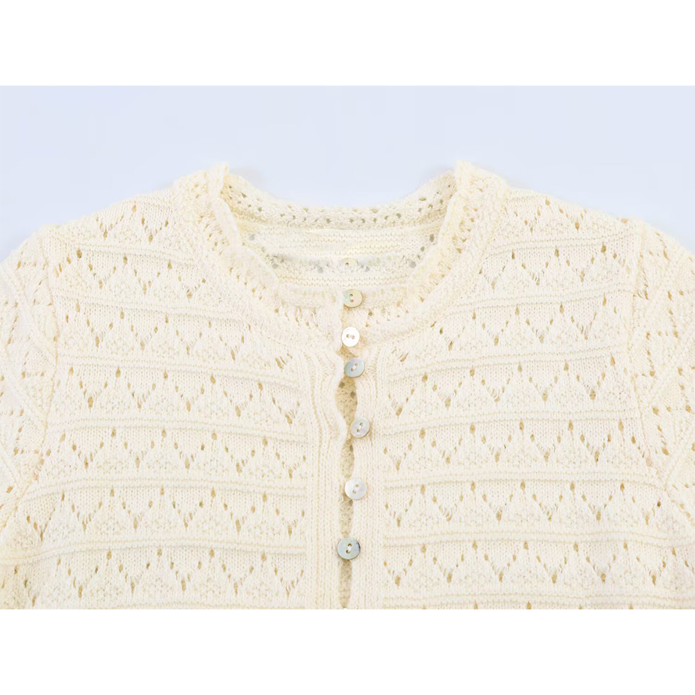 Women's round neck hollow knitted Coat