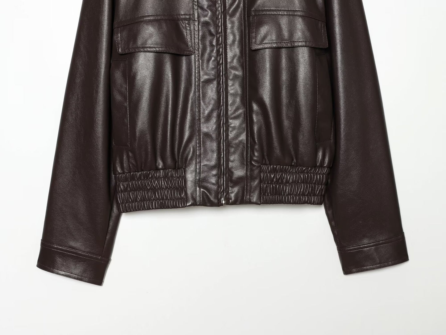 Women's casual short imitation leather jacket Coat