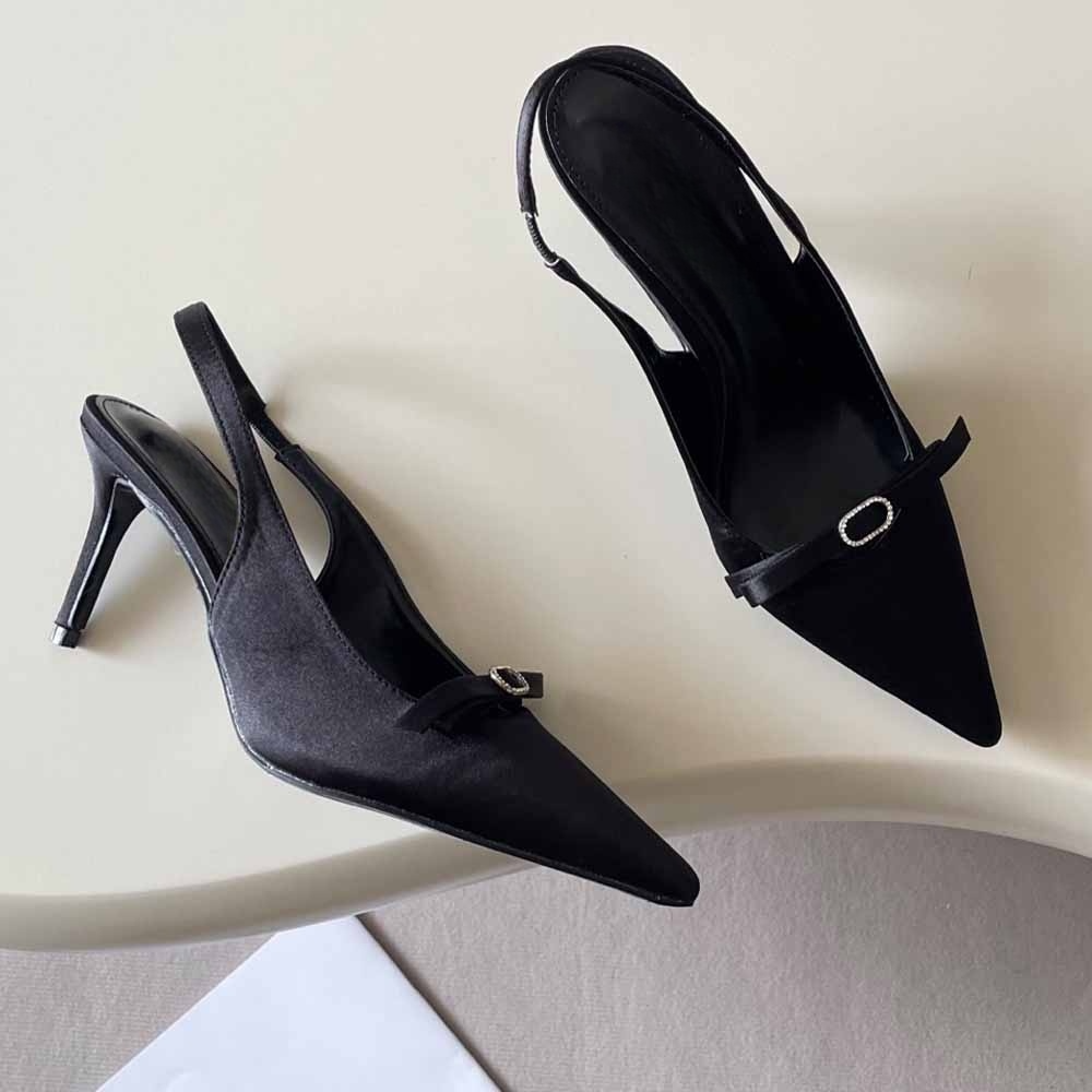 Women's new bow pointed high-heeled sandals shoes have a shoe box