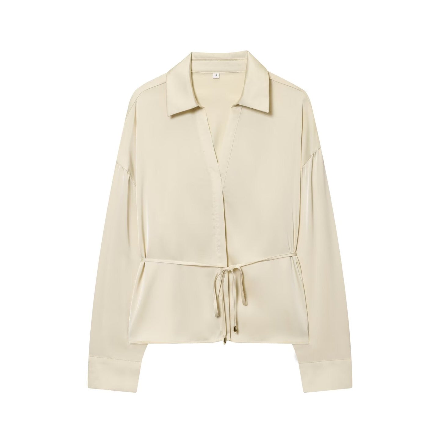 Women's New Fashion With Belt Satin Texture Lapel Shirt