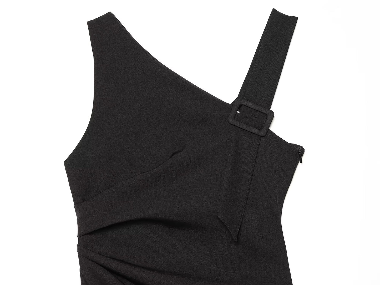 Women's buckle decoration asymmetrical mini dress