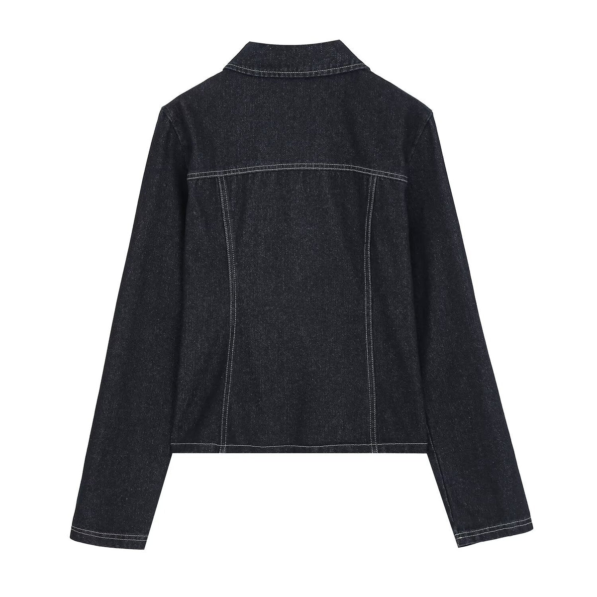 Women's double zipper design slim denim shirt