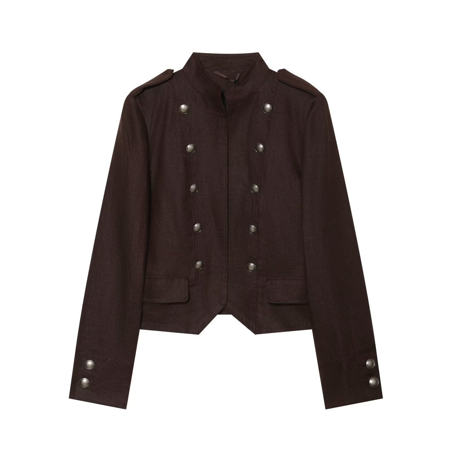 Women's short standing collar double breasted jacket