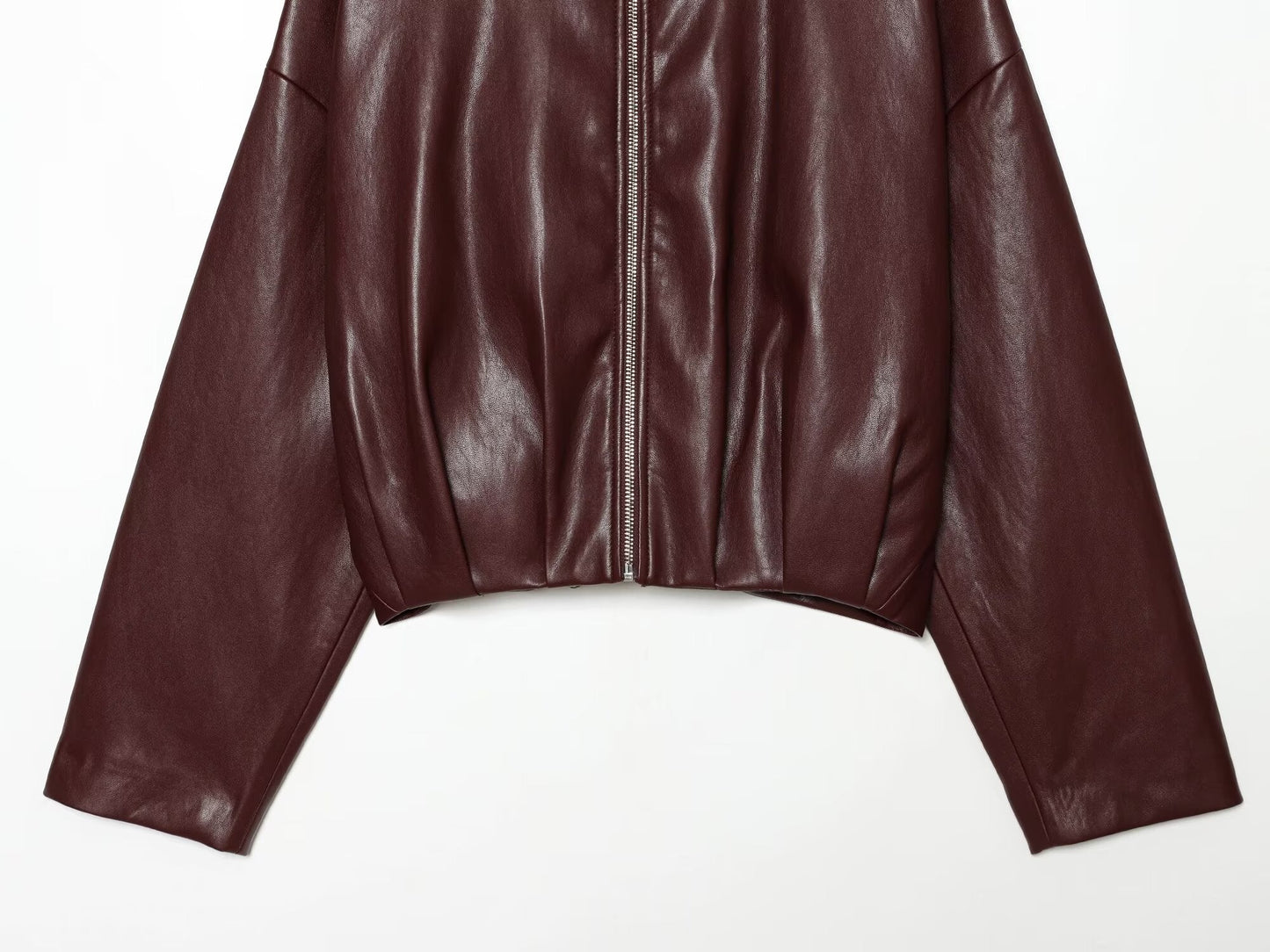 Women's casual versatile faux leather zipper Coat