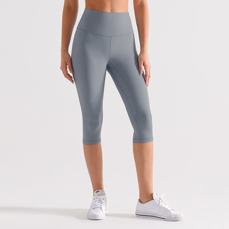 2026 women's new nude sanding yoga pants tight cropped pants