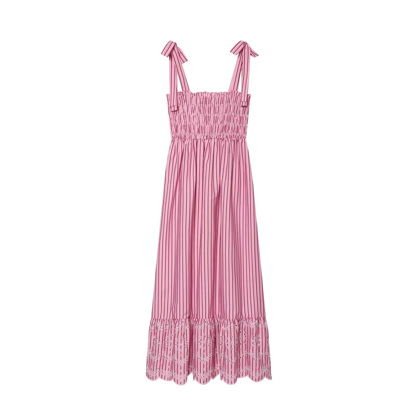 Women's bow wide shoulder strap striped dress