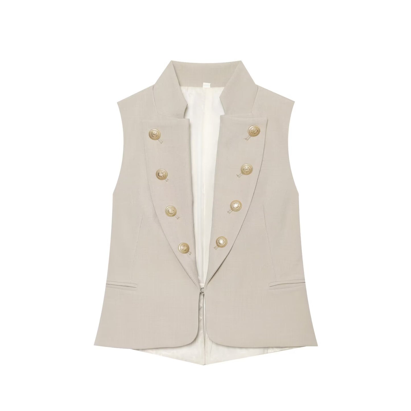 Women's button decoration stand collar vest