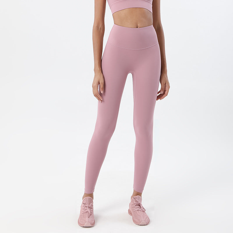 Women's New Double-sided Sanding Nude Yoga Pants High Waist Hip Peach Hip Exercise Pants