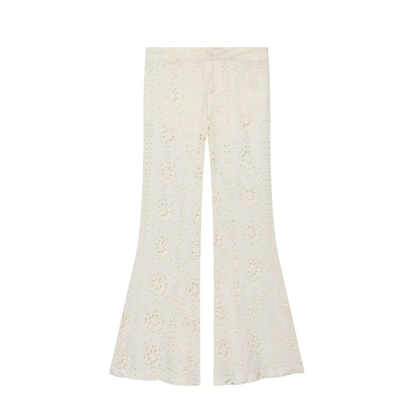 Women's hollowed out embroidered trumpet pants