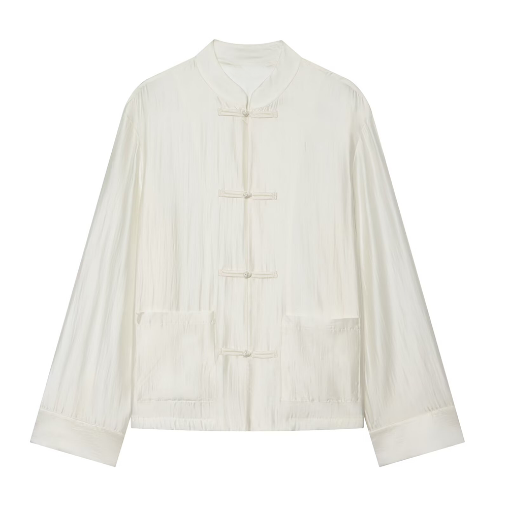 Women's rope knot decoration casual satin shirt