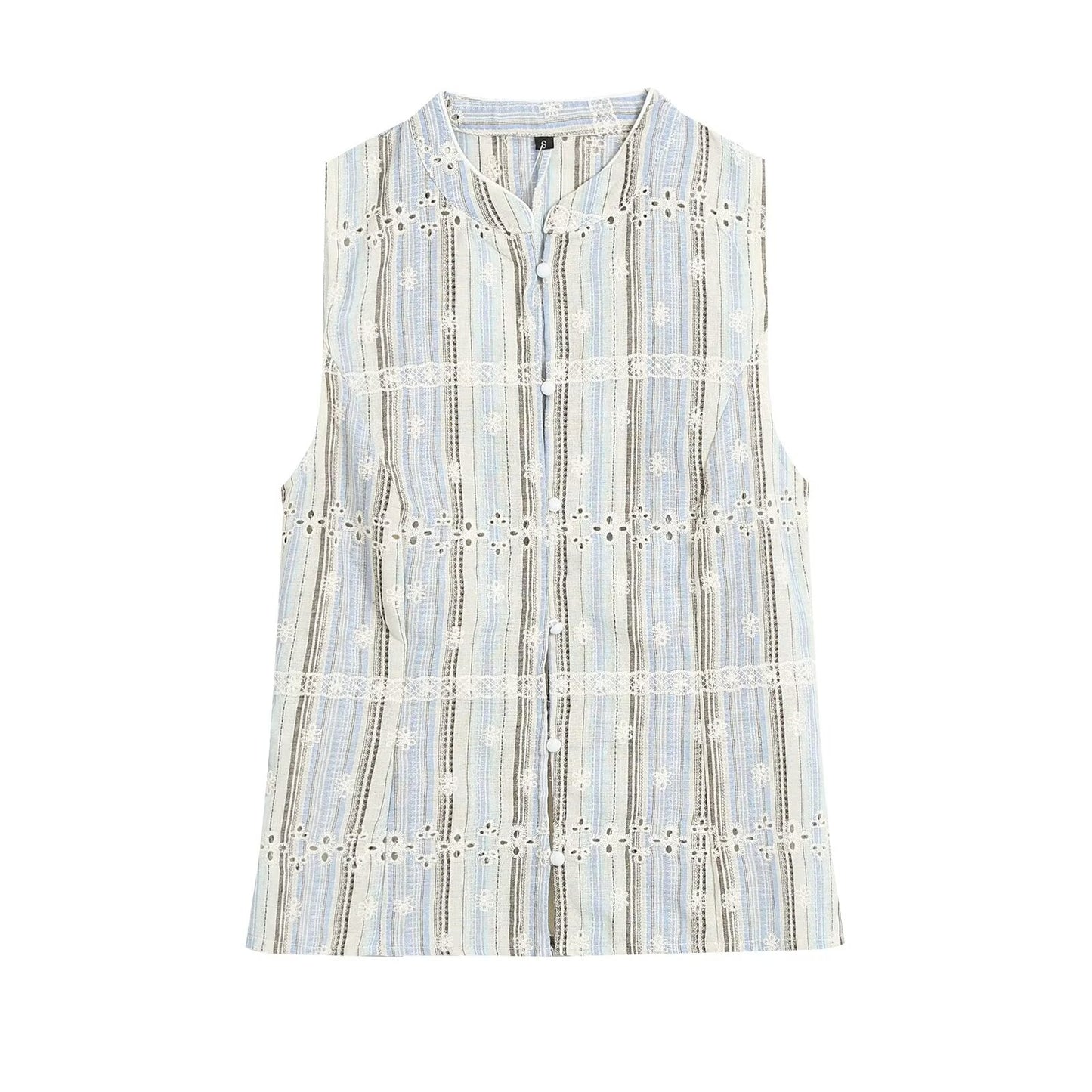 suit Women's 2 pieces sleeveless striped embroidered top+skirt