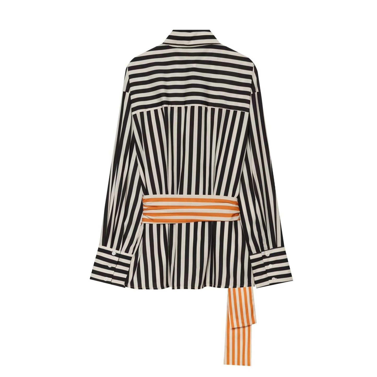 Women's patchwork waistband decorative striped shirt