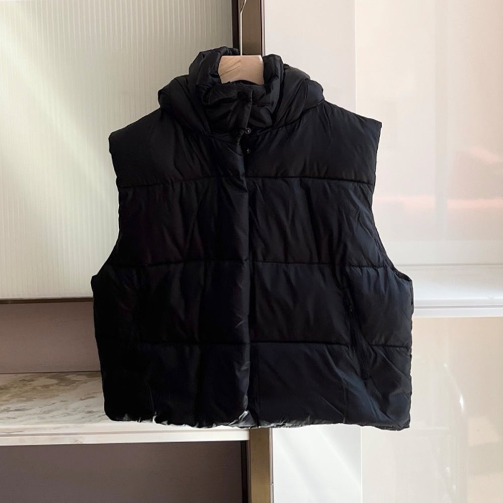 Women's new stand-up collar short hooded vest