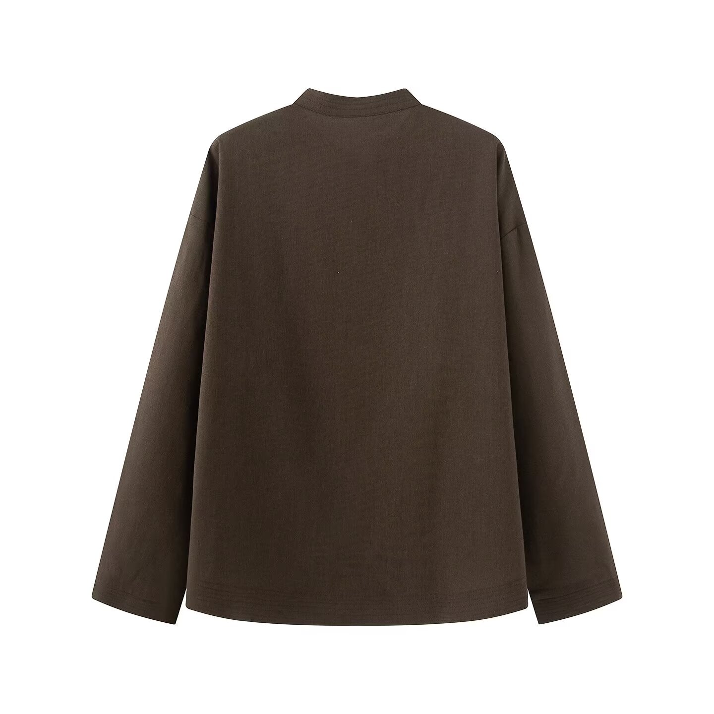 Women's rope knot buckle loose linen blended shirt