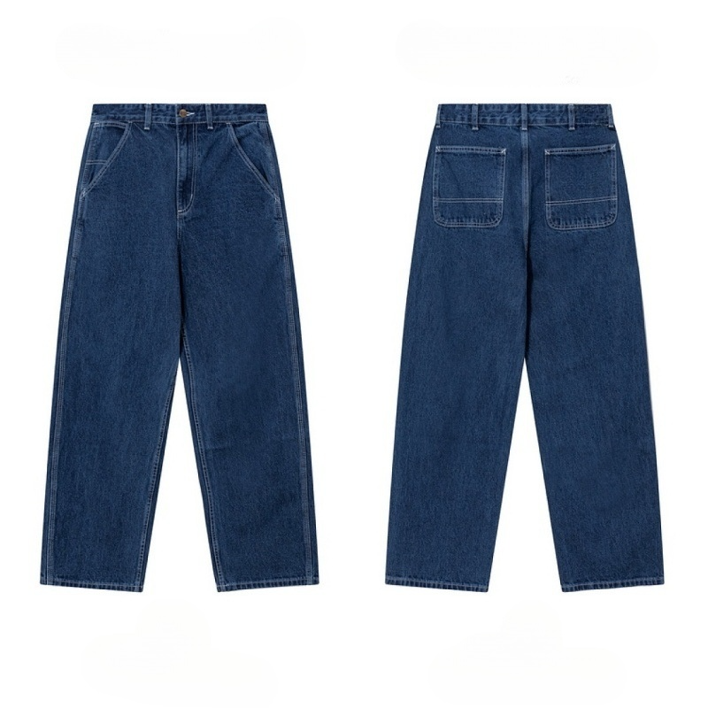 Women's new casual retro washed wide straight multi-pocket jeans