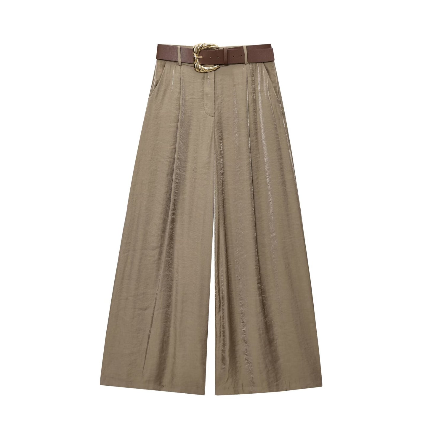 Women's with Belt loose satin textured wide leg pants