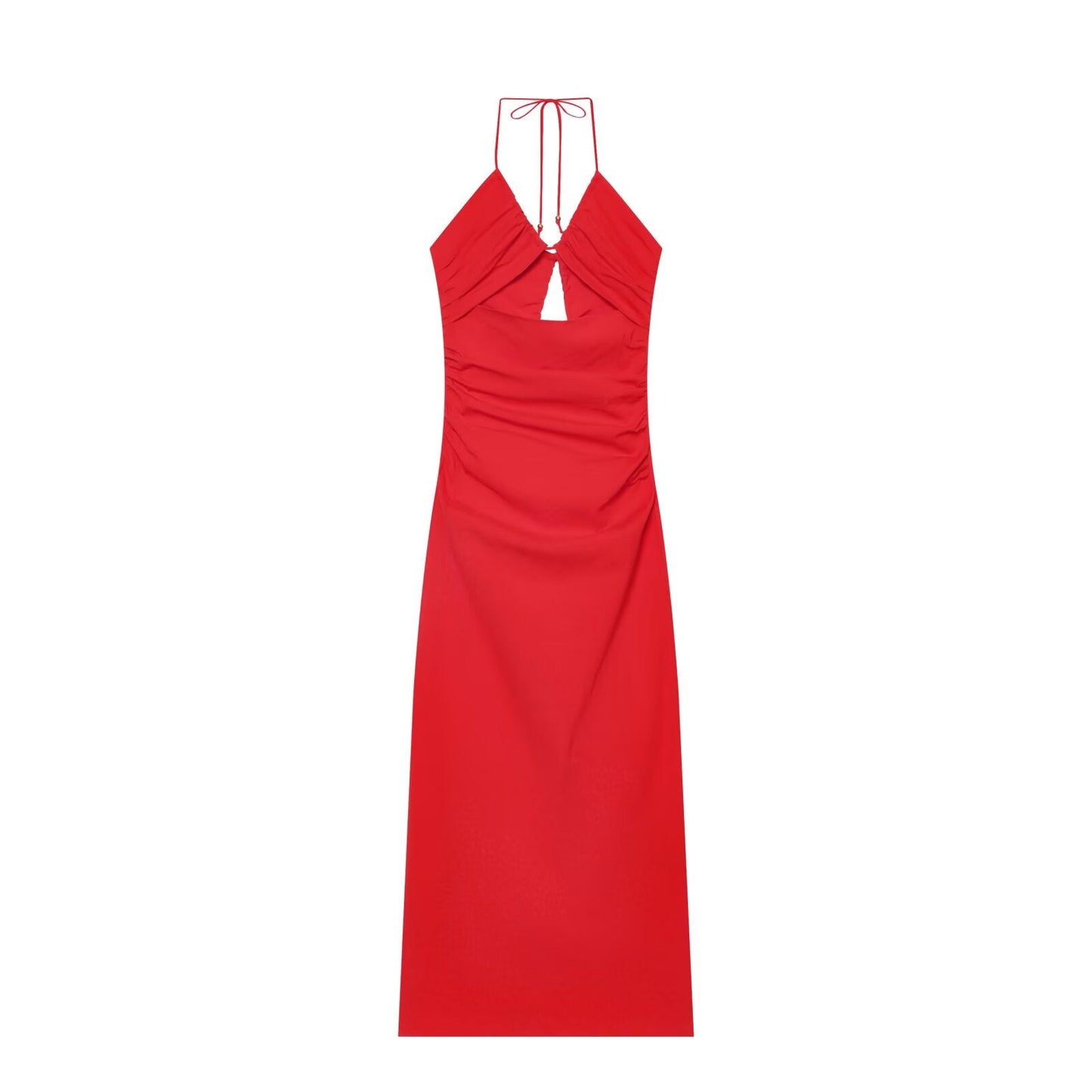 Women's straight pleated halter neck dress