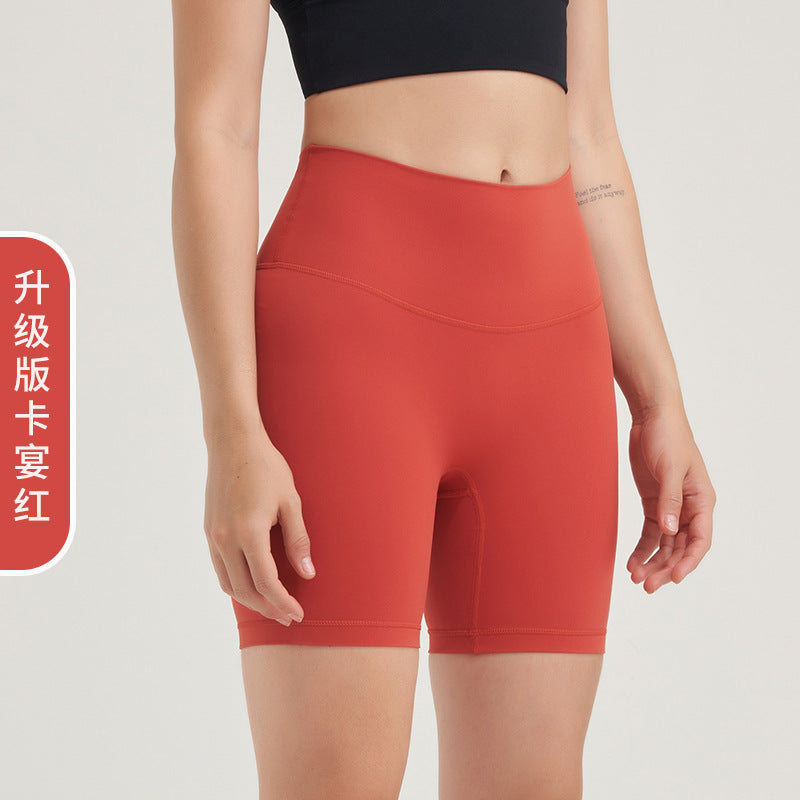LU women's new nude new double-sided grinding pants yoga pants high waist hip peach shorts fitness pants