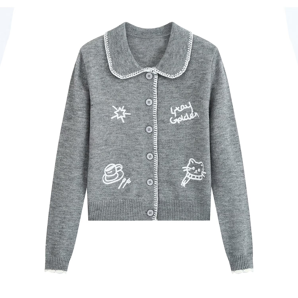 Women's soft texture contrasting pattern knitted cardigan