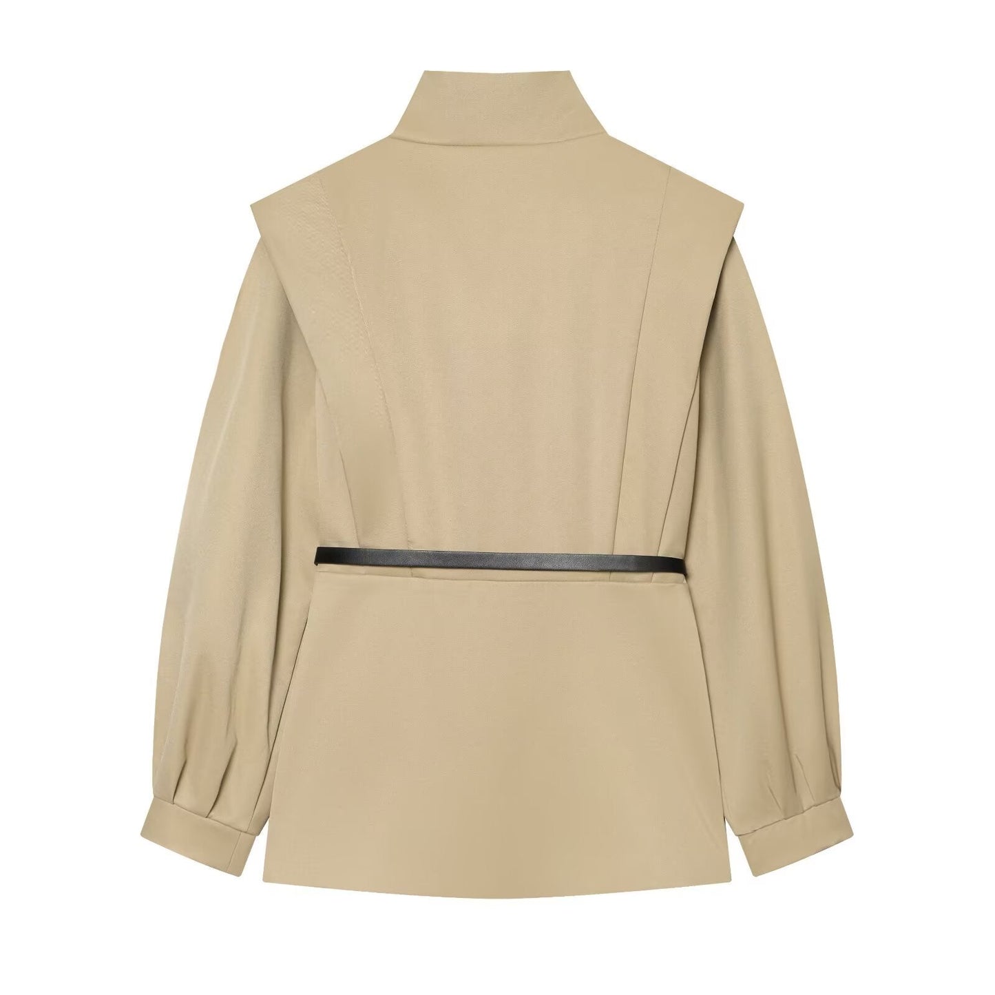 Women's With Belt slim stand collar windbreaker Coat