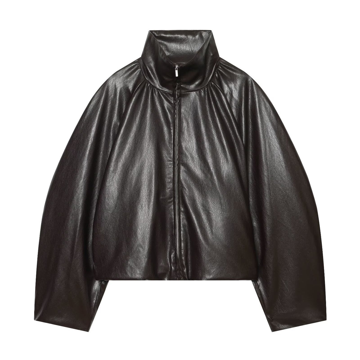 Women's leather effect pleated jacket