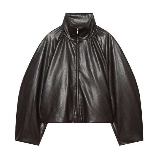 Women's leather effect pleated jacket