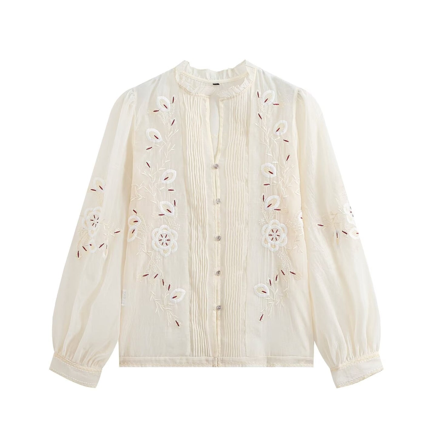 Women's floral embroidery transparent stiff yarn shirt