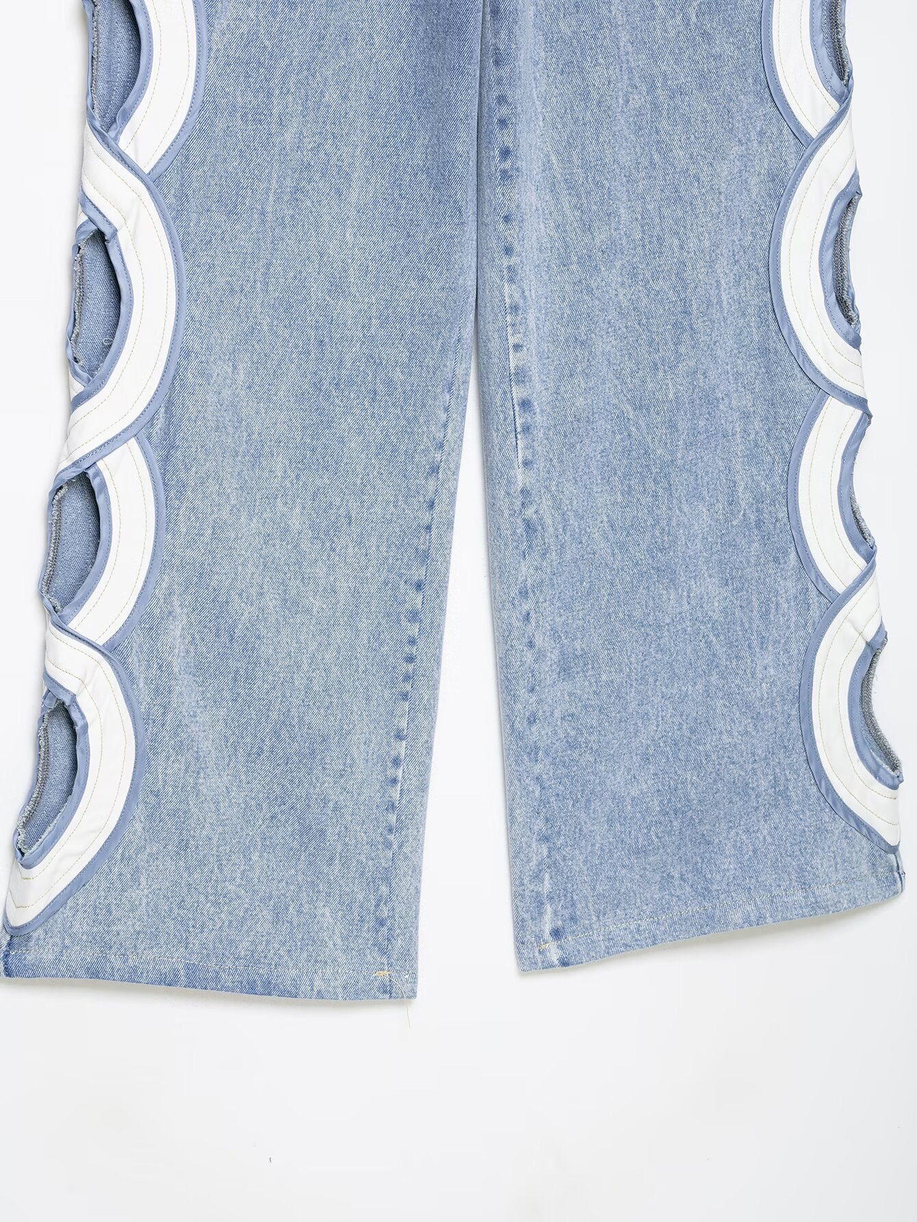 Women's hollow design high waisted straight jeans